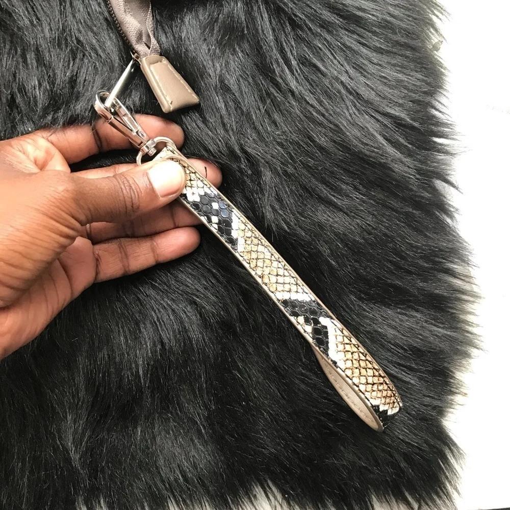 TAUPE LEATHER SHOULDER BAG SNAKESKIN PRINT STRAP